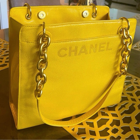 💛 Chanel 💛 yellow caviar shoulder tote vintage custom - Picture 3 of 15